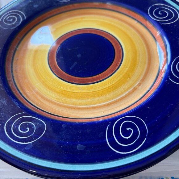 Handpainted Pier 1 Italian Swirl Earthenware Plates 11.5" Blue & Orange Set of 2 - Picture 4 of 6